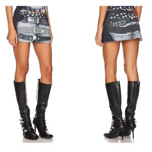 Miaou Revolve Miss Mini Skirt City Club Hip Hop Sexy Dancing Low Rise Blue XS